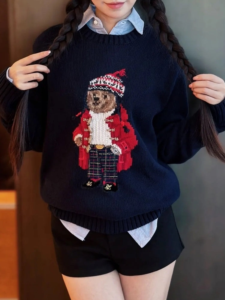 Women's RL Bear Crew Neck Cotton Sweater 