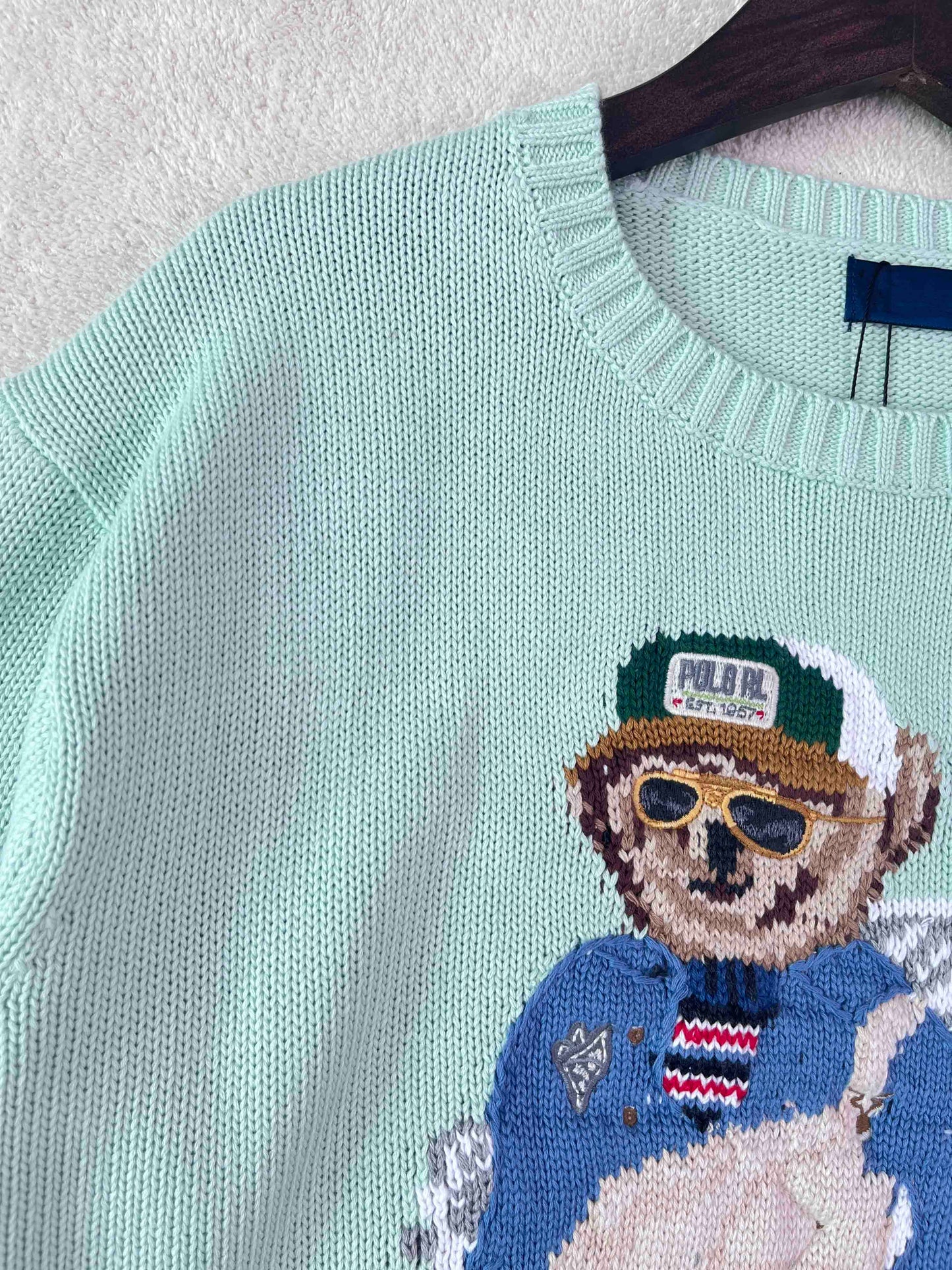 Jersey de Cuello Redondo de Algodón con el Icónico RL Bear