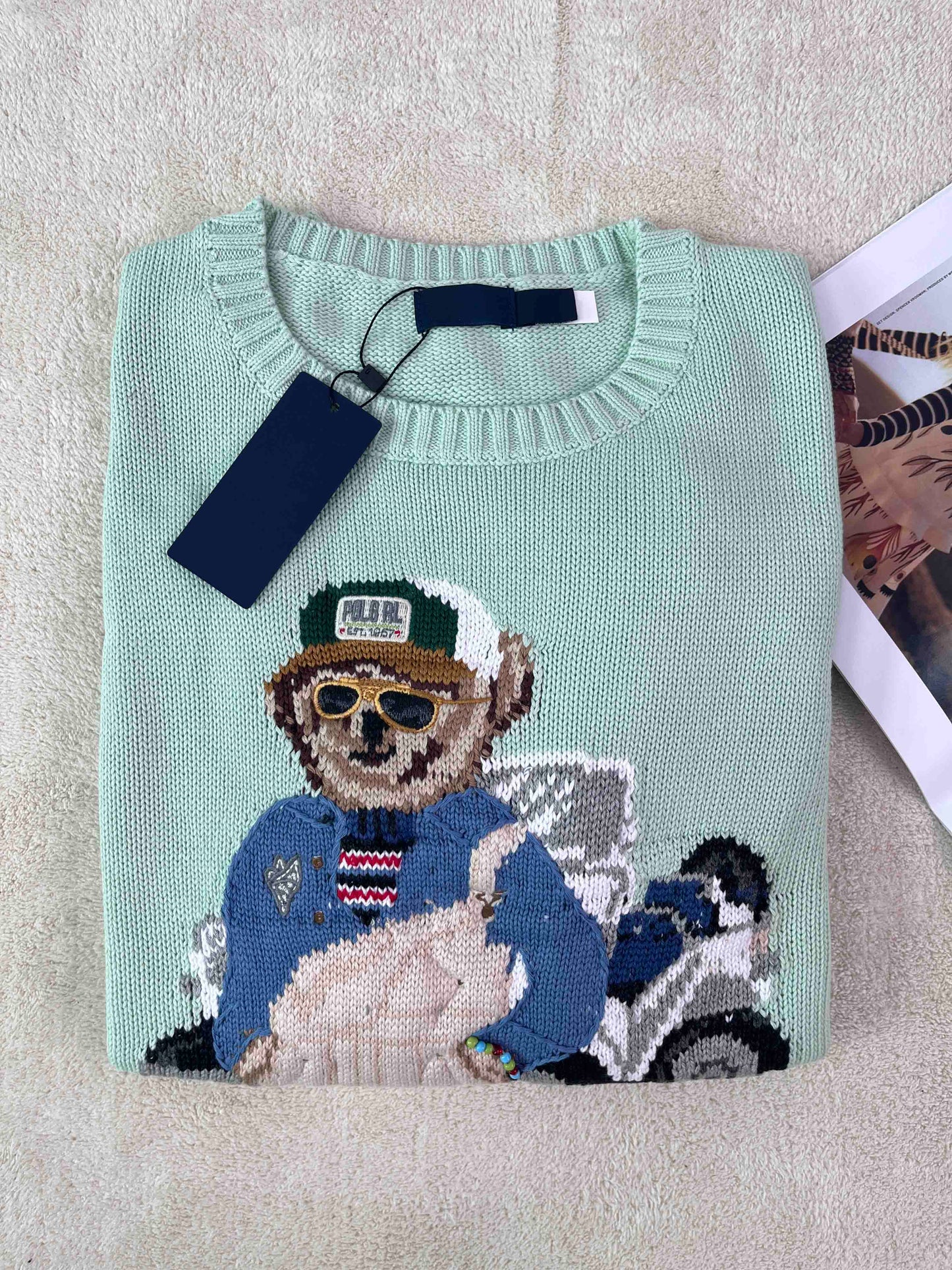 Jersey de Cuello Redondo de Algodón con el Icónico RL Bear