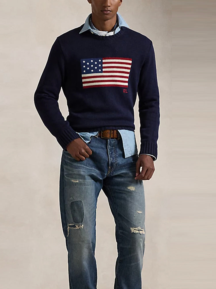 Jersey de Algodón con Bandera Americana para Hombre RL