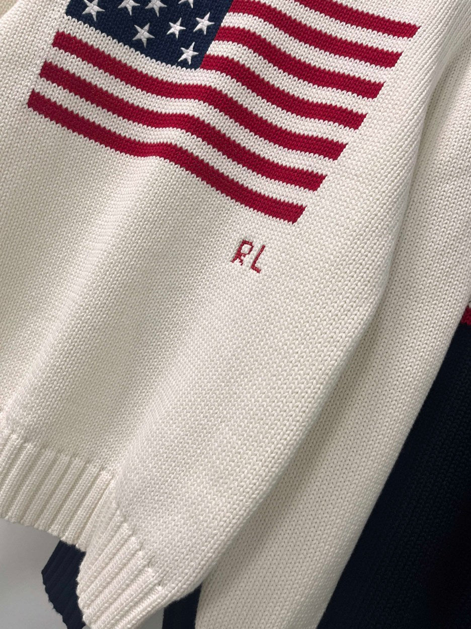 Jersey de Cuello Redondo de Algodón con la Bandera de RL